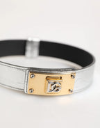 Dolce & Gabbana Silver Textured Leather Gold Tone Metal Neckband - Zeiniez