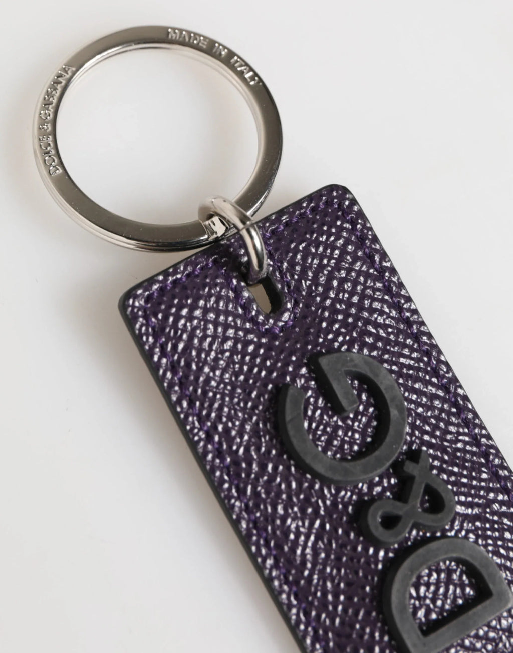 Dolce & Gabbana Violet Leather Logo Metal Ring Men Keychain Keyring - Zeiniez