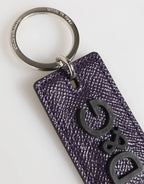 Dolce & Gabbana Violet Leather Logo Metal Ring Men Keychain Keyring - Zeiniez