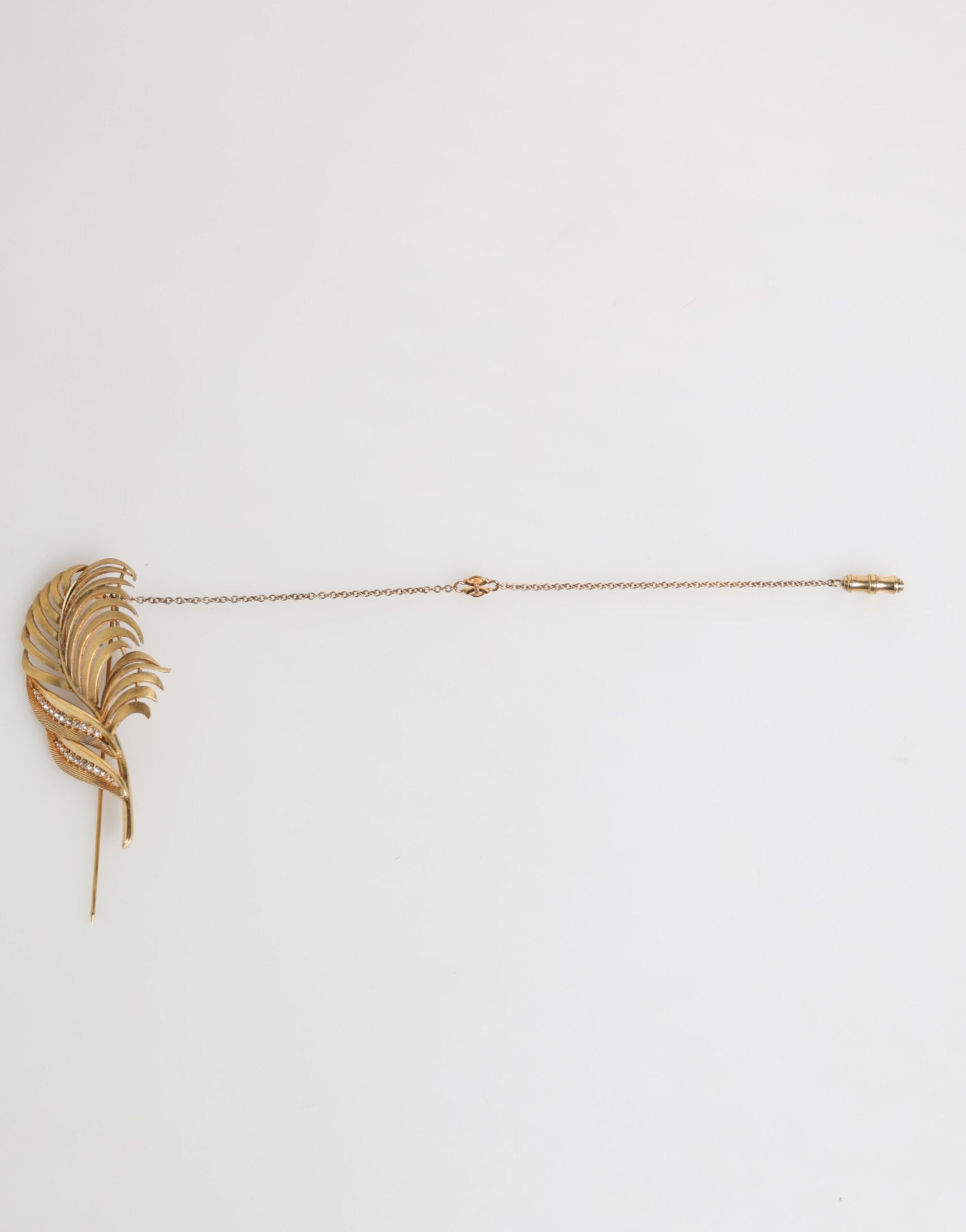 Dolce & Gabbana Gold Tone Leaf 925 Sterling Silver Crystal Chain Brooch - Zeiniez