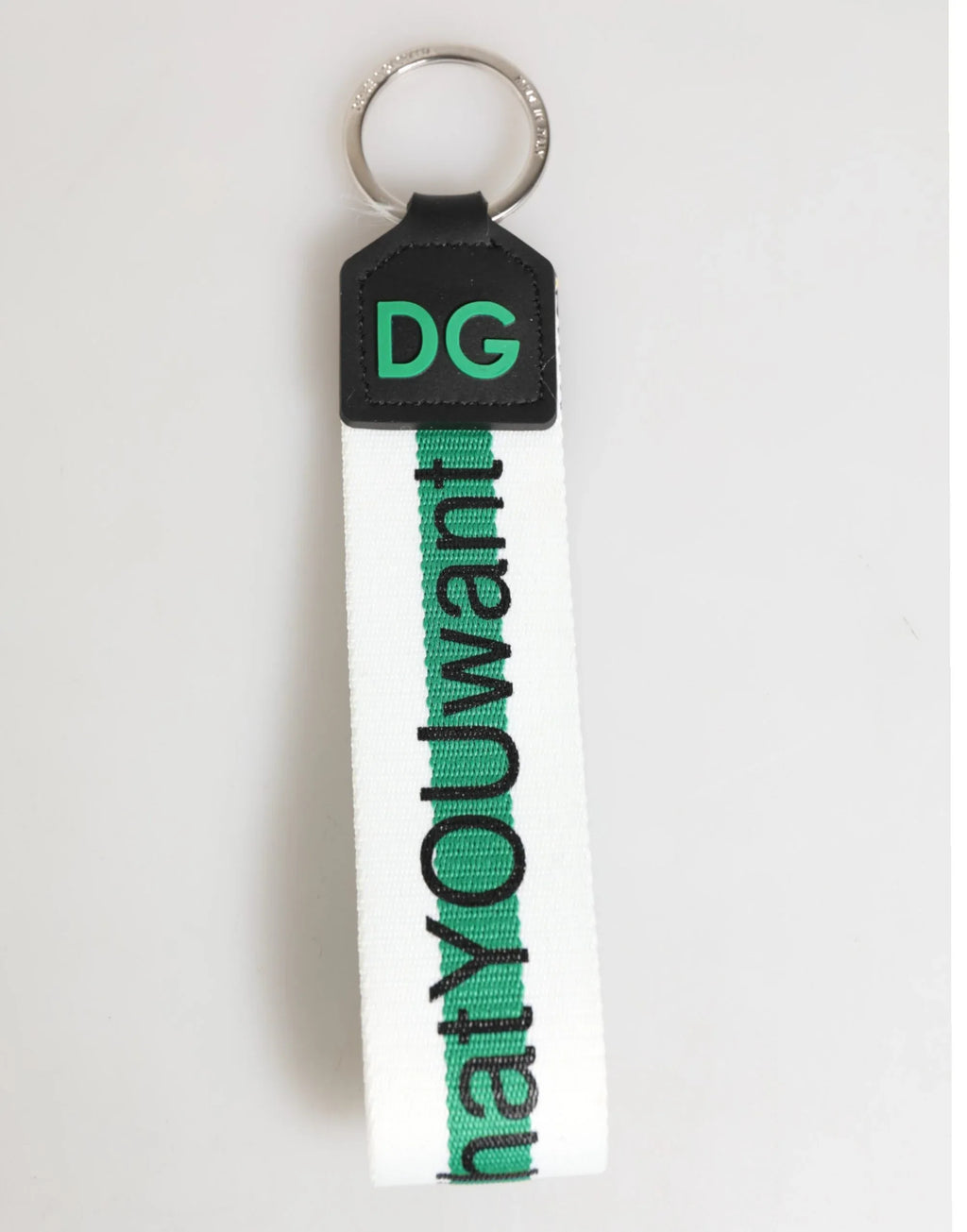 Dolce & Gabbana Green Logo Polyester Silver Brass Holder Keychain Keyring - Zeiniez