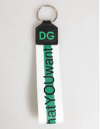 Dolce & Gabbana Green Logo Polyester Silver Brass Holder Keychain Keyring - Zeiniez