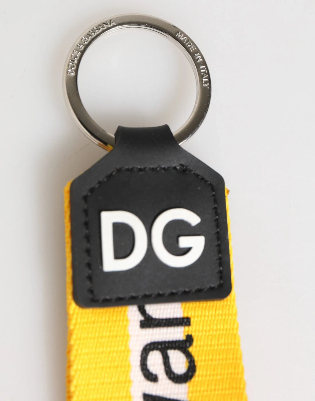 Dolce & Gabbana Yellow Logo Polyester Silver Brass Holder Keychain Keyring - Zeiniez