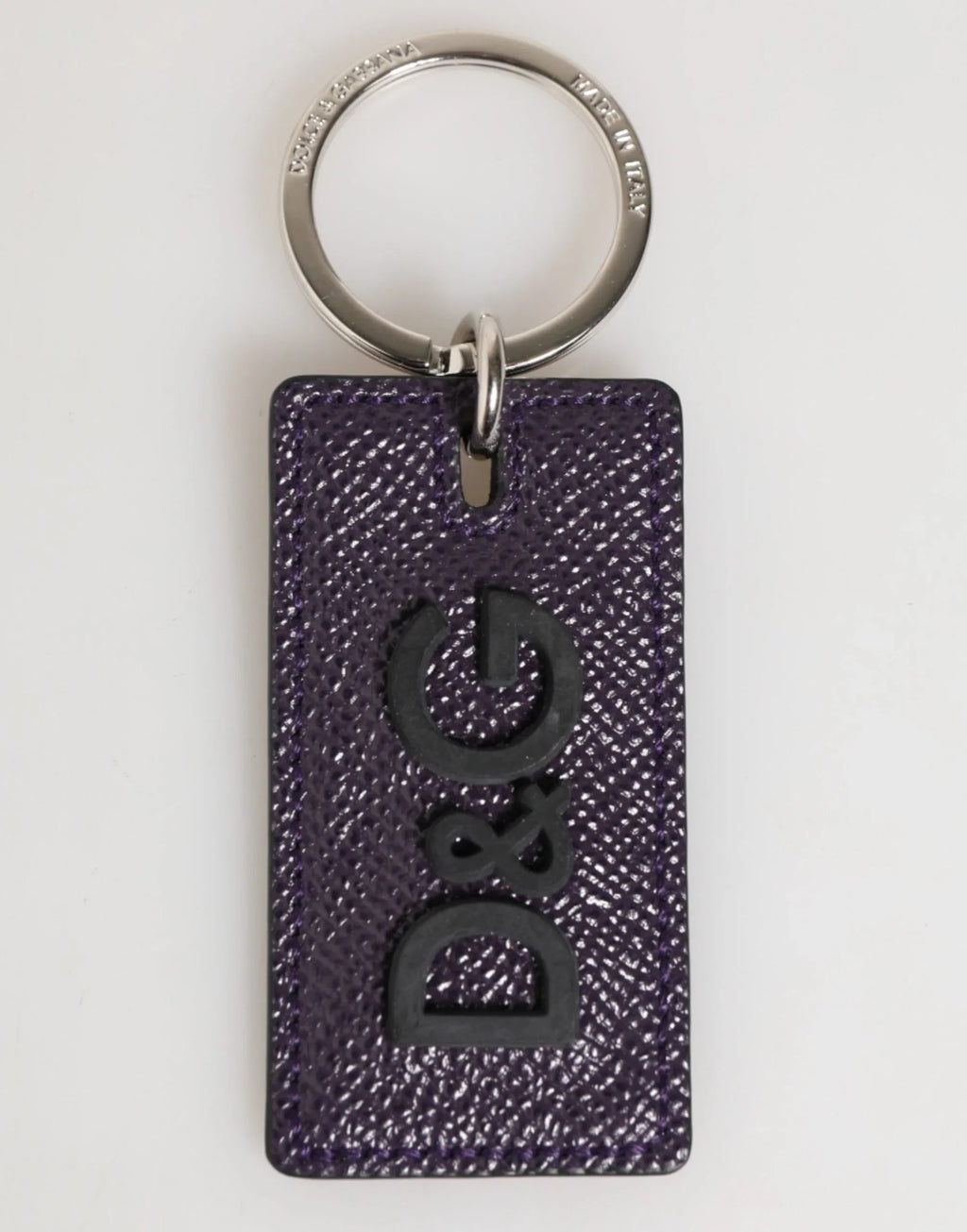 Dolce & Gabbana Violet Leather Logo Metal Ring Men Keychain Keyring - Zeiniez