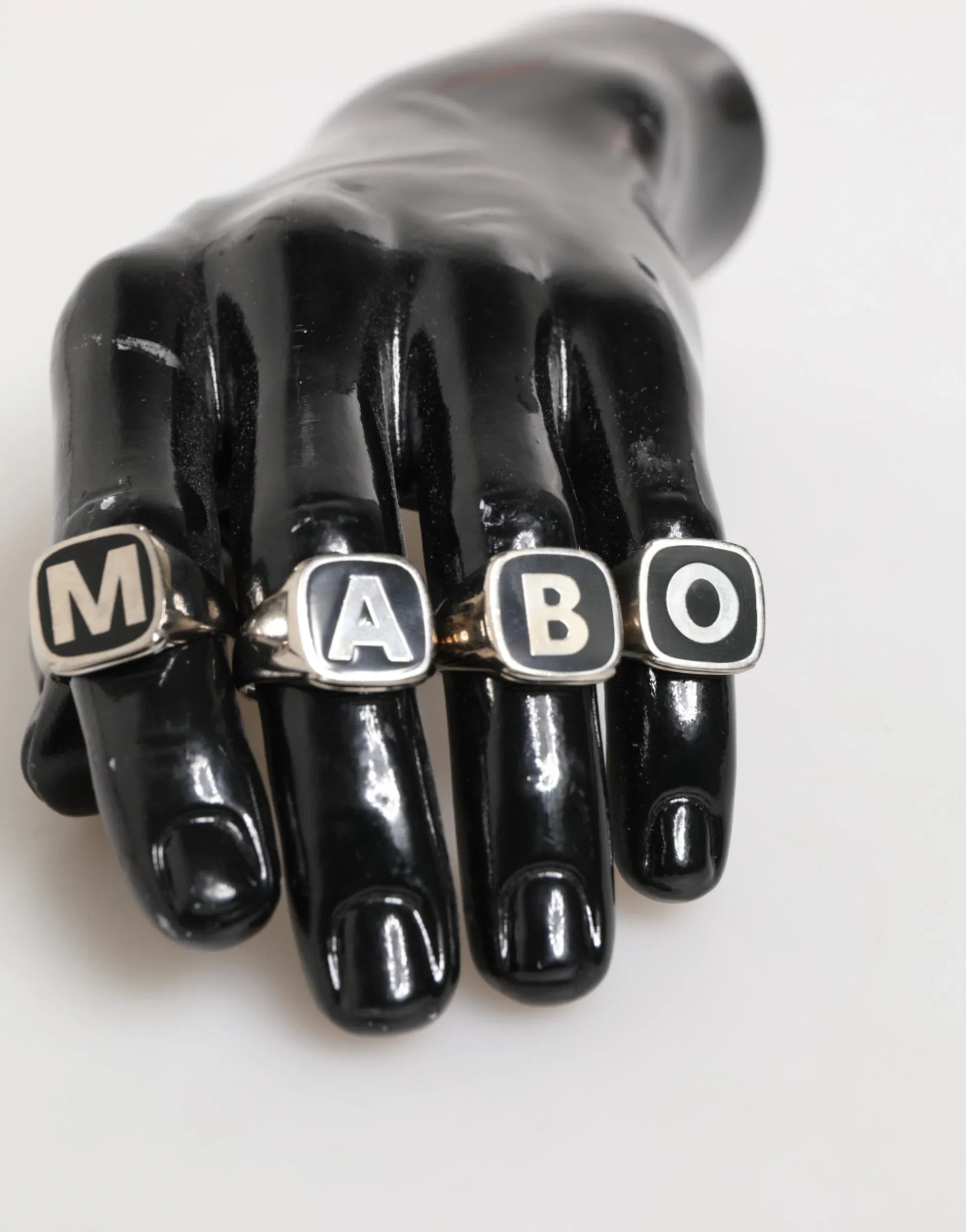 Dolce & Gabbana Silver Tone Brass Lettering Set 5 Pieces Adjustable Ring - Zeiniez