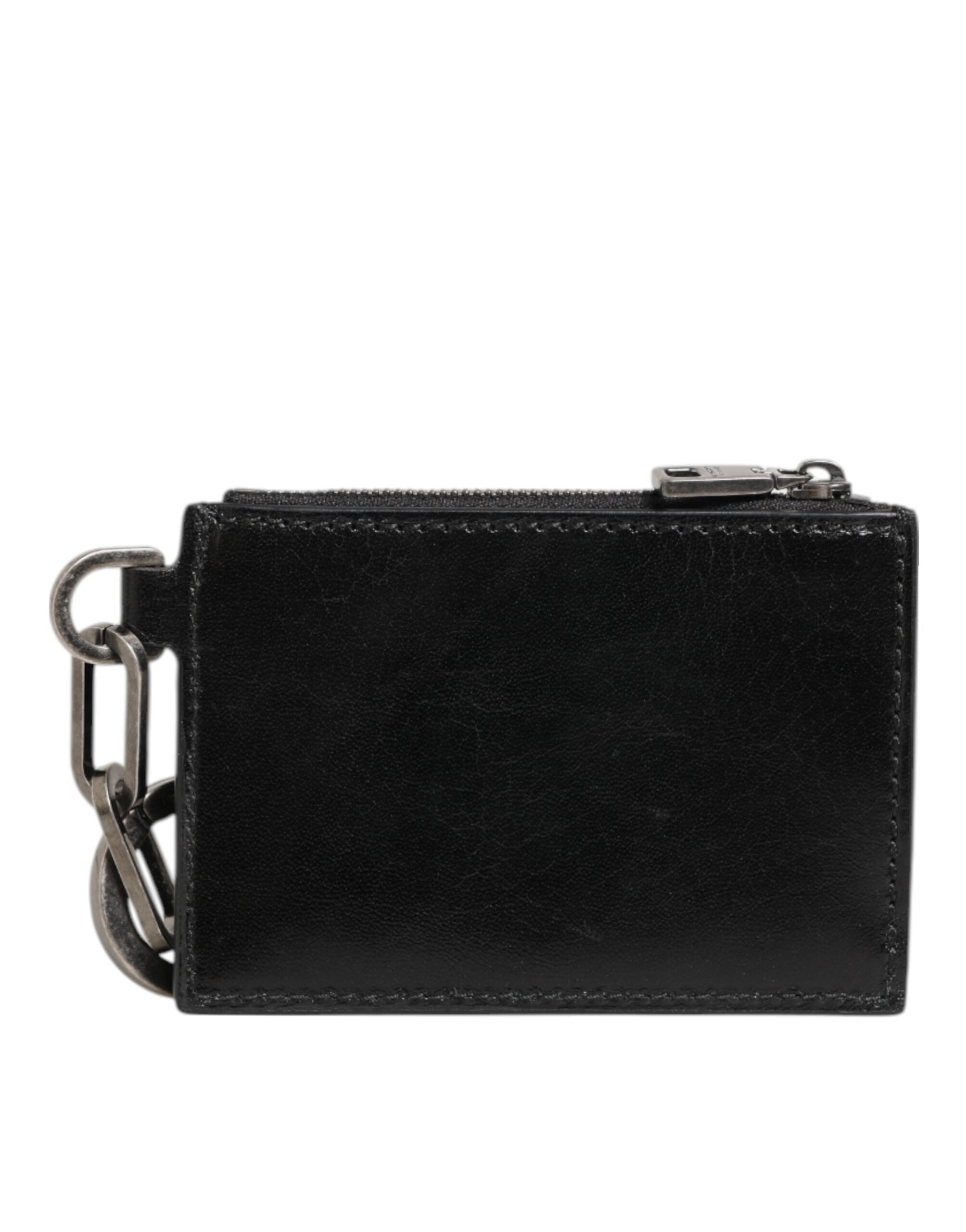 Dolce & Gabbana Black Leather Zipped Card Holder Coin Purse Keyring Wallet - Zeiniez