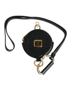 Dolce & Gabbana Black Round Leather DG Logo Coin Purse Lanyard Wallet - Zeiniez