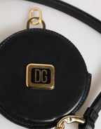 Dolce & Gabbana Black Round Leather DG Logo Coin Purse Lanyard Wallet - Zeiniez