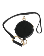 Dolce & Gabbana Black Round Leather DG Logo Coin Purse Lanyard Wallet - Zeiniez