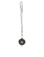 Dolce & Gabbana Black Round Leather DG Logo Coin Purse Lanyard Wallet