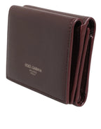 Dolce & Gabbana Leather Embossed Logo Trifold Men Card Holder Dark Brown - Zeiniez
