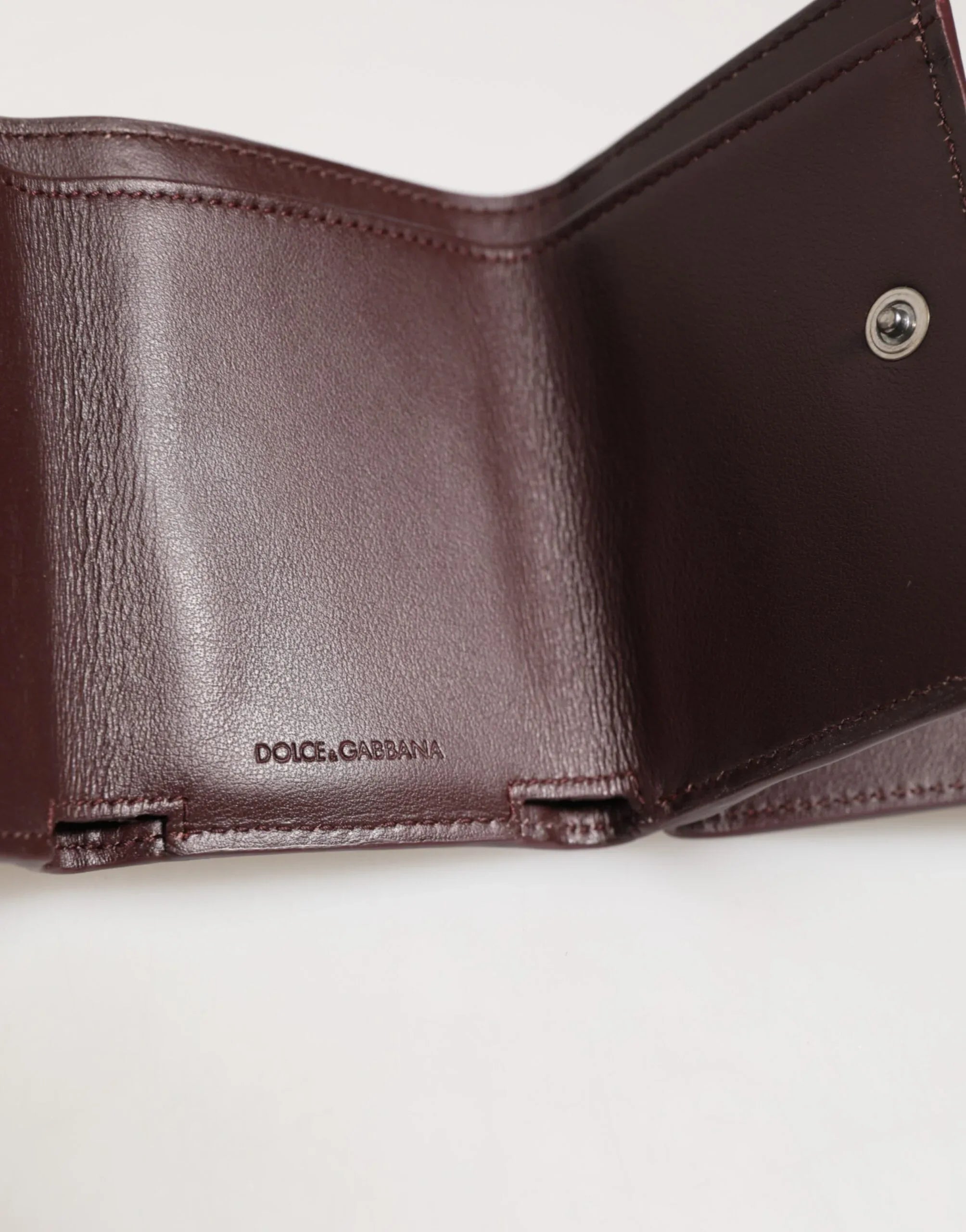 Dolce & Gabbana Leather Embossed Logo Trifold Men Card Holder Dark Brown - Zeiniez