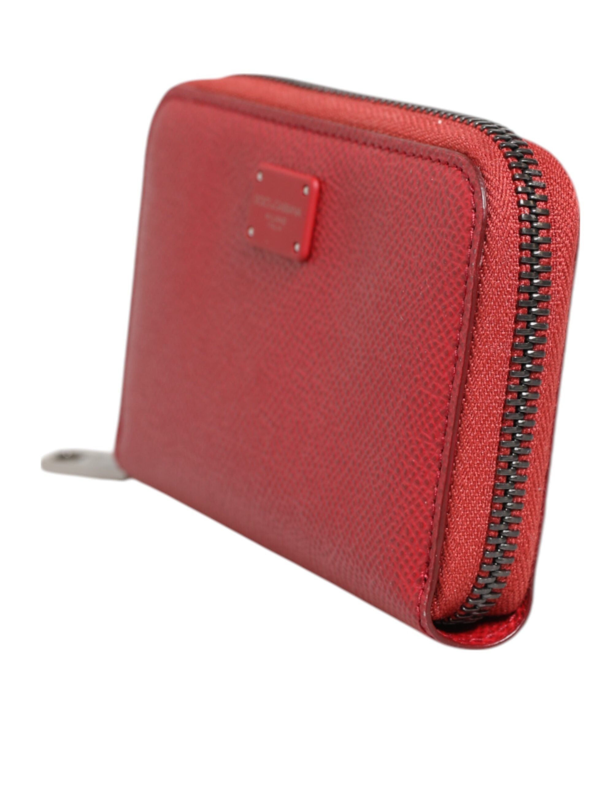 Dolce & Gabbana Red Leather Zip Around Logo Plaque Men Coin Purse Wallet - Zeiniez