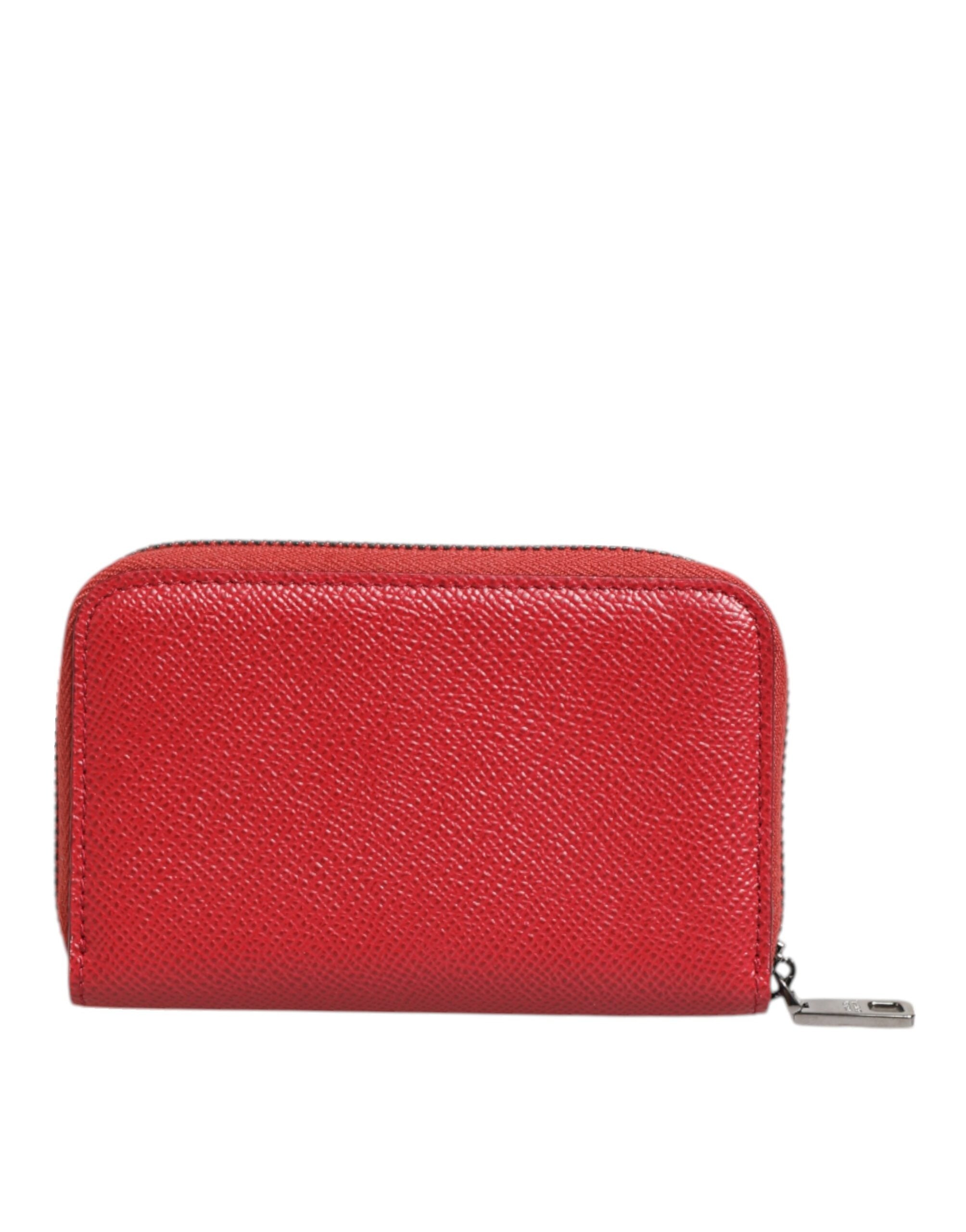 Dolce & Gabbana Red Leather Zip Around Logo Plaque Men Coin Purse Wallet - Zeiniez
