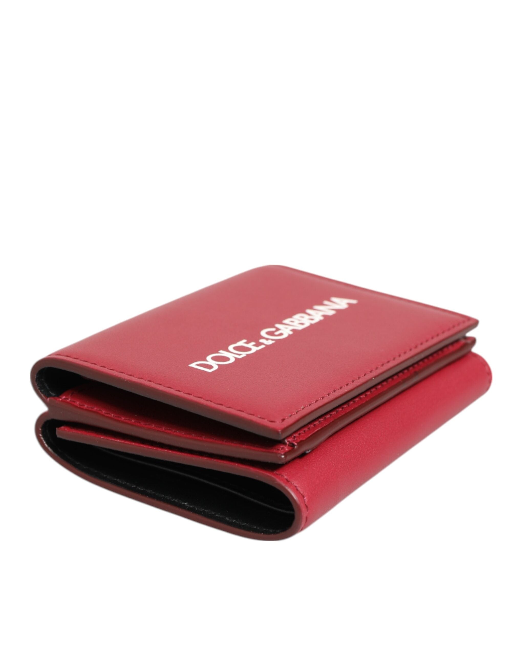 Dolce & Gabbana Red Leather Bold Logo Print Trifold Card Holder Wallet - Zeiniez