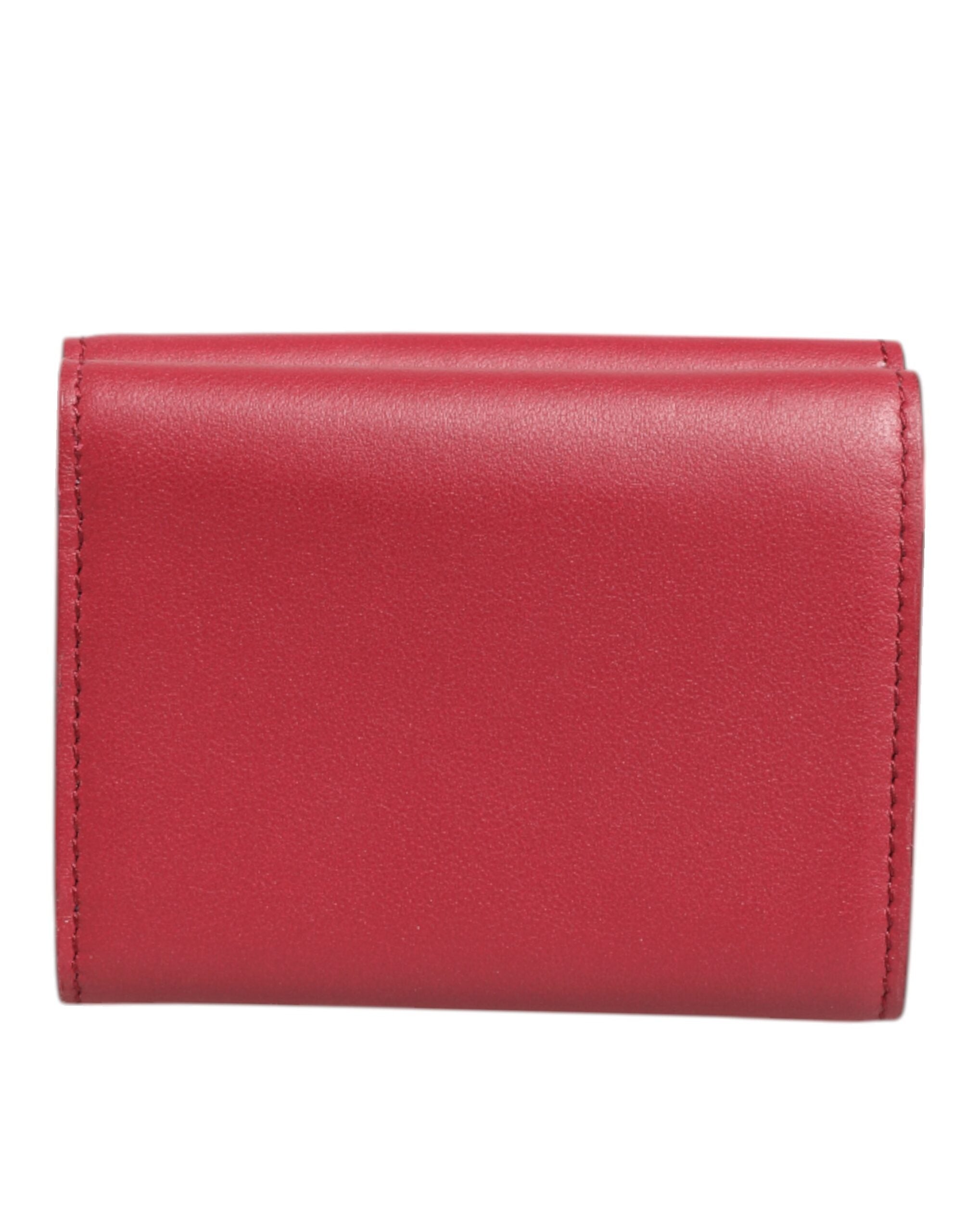 Dolce & Gabbana Red Leather Bold Logo Print Trifold Card Holder Wallet - Zeiniez