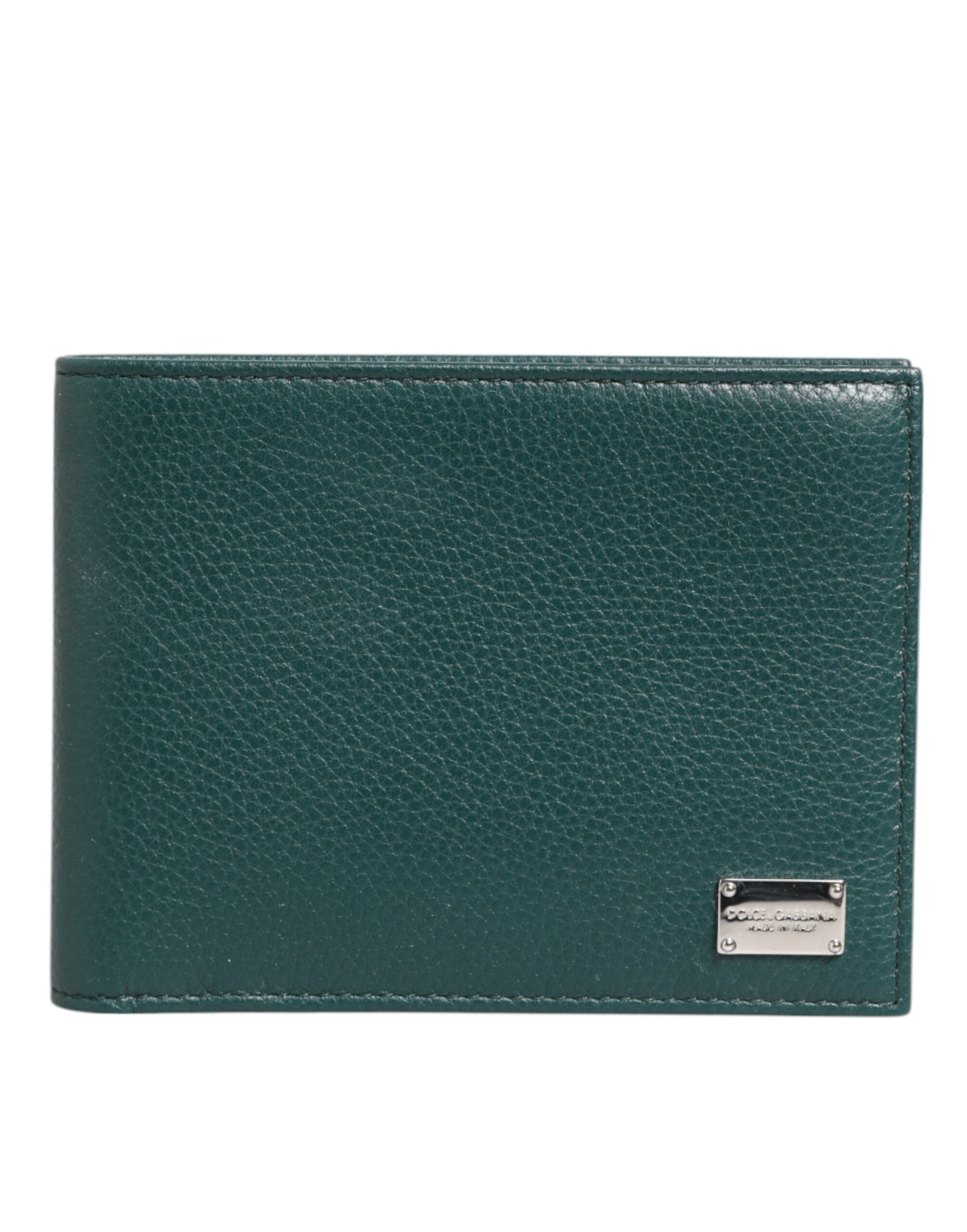 Dolce & Gabbana Green Leather DG Logo Plaque Bifold Men Card Holder Wallet - Zeiniez