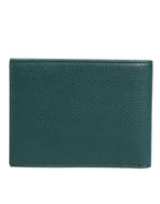 Dolce & Gabbana Green Leather DG Logo Plaque Bifold Men Card Holder Wallet - Zeiniez