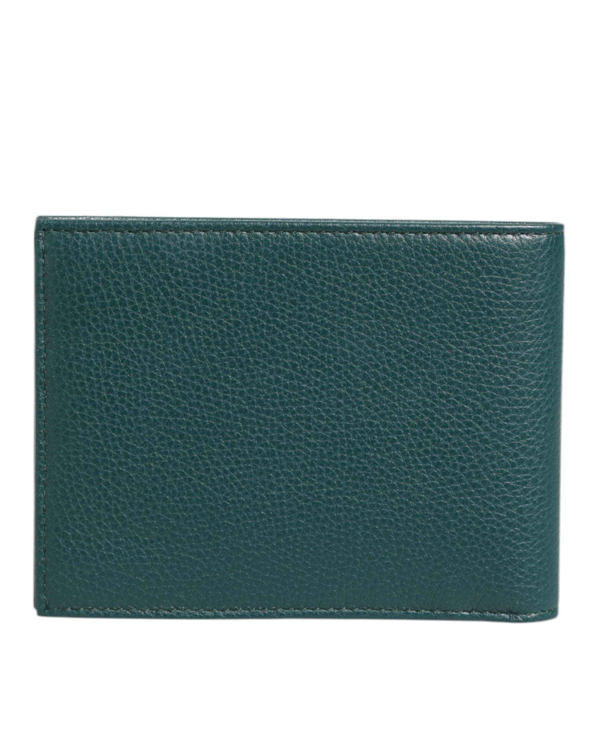 Dolce & Gabbana Green Leather DG Logo Plaque Bifold Men Card Holder Wallet - Zeiniez