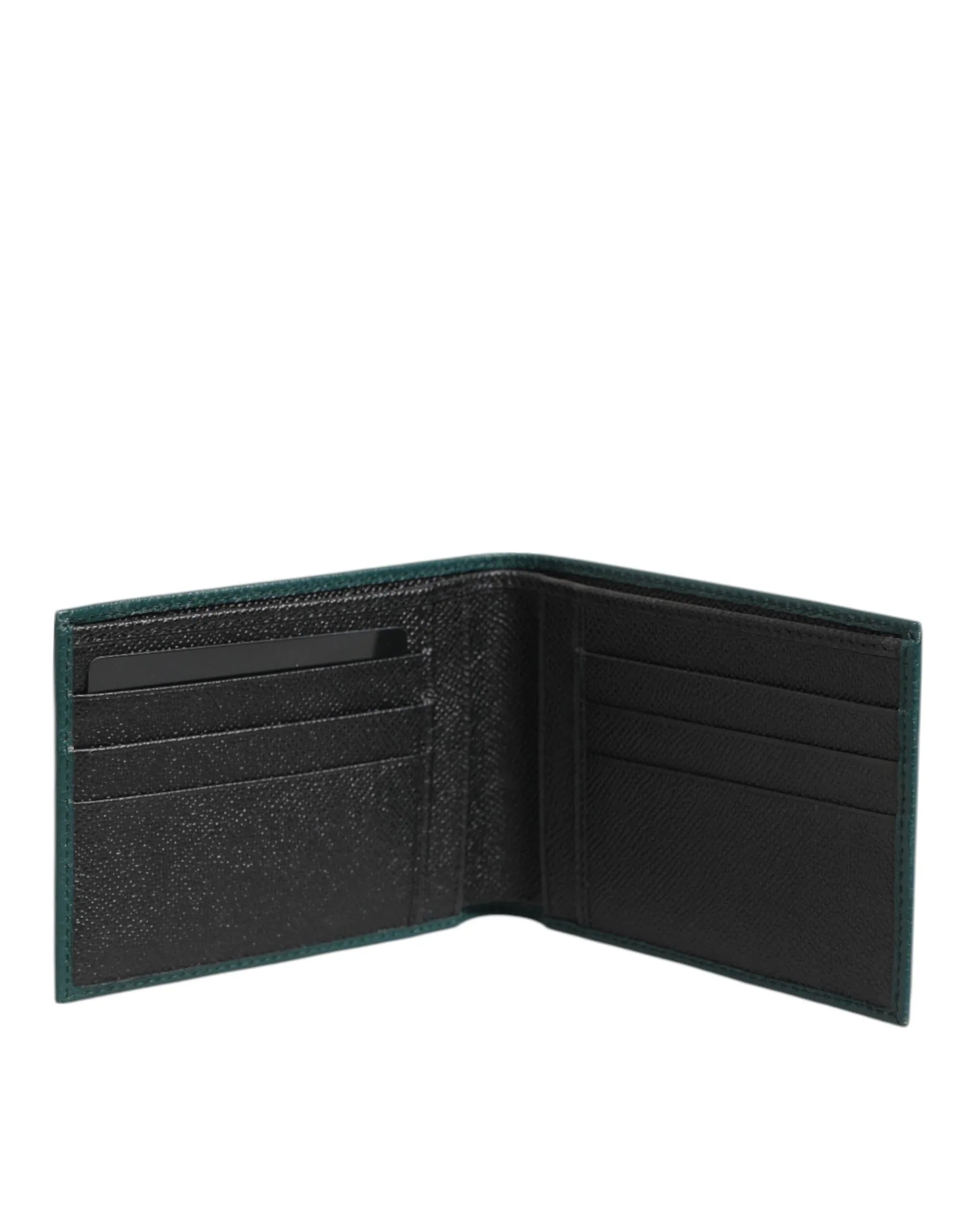 Dolce & Gabbana Green Leather DG Logo Plaque Bifold Men Card Holder Wallet - Zeiniez