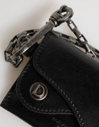 Dolce & Gabbana Black Cavallo Leather Wallet Chain Snap Bifold Card Holder