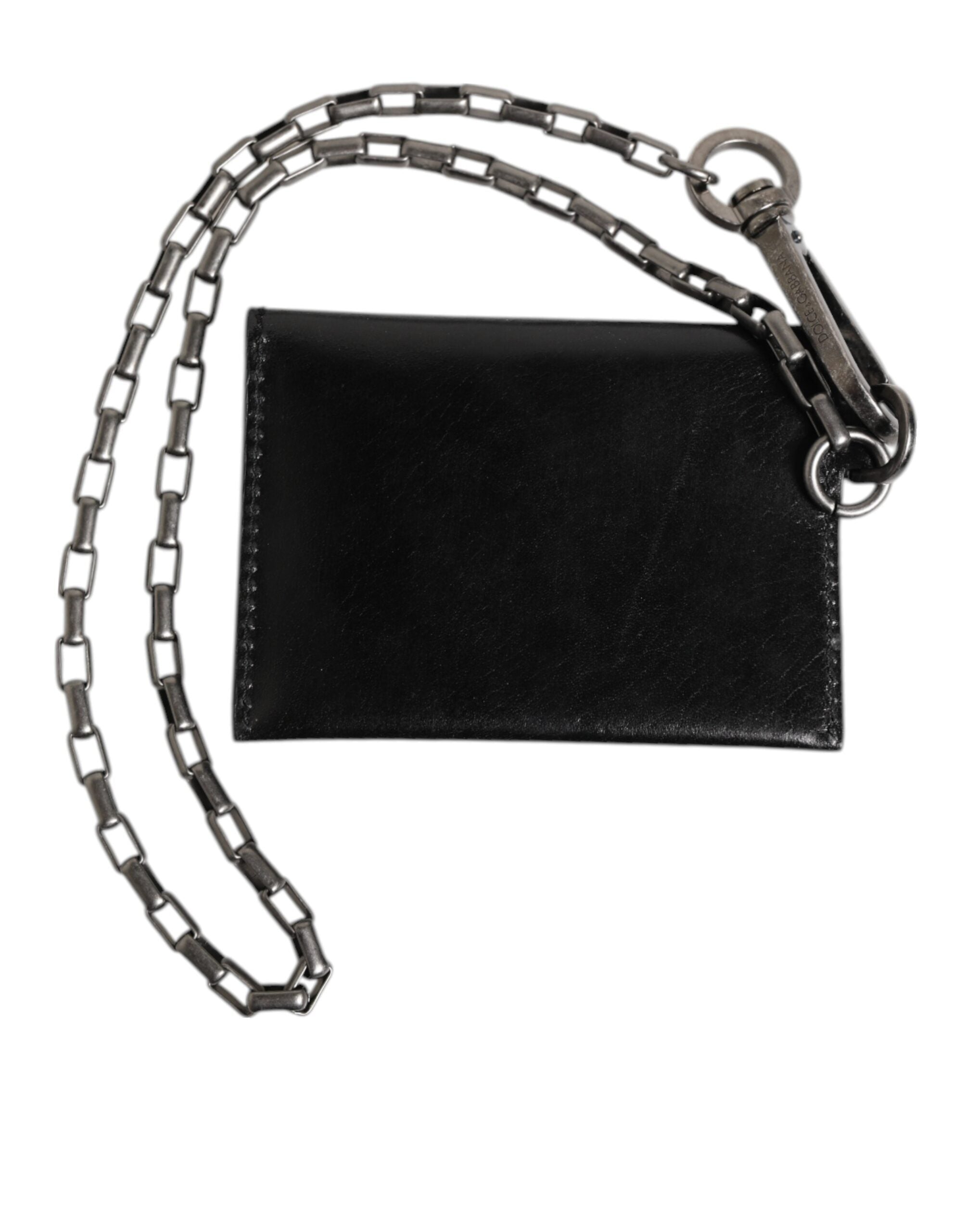 Dolce & Gabbana Black Cavallo Leather Wallet Chain Snap Bifold Card Holder - Zeiniez