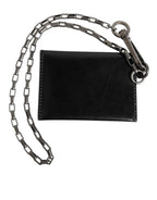 Dolce & Gabbana Black Cavallo Leather Wallet Chain Snap Bifold Card Holder