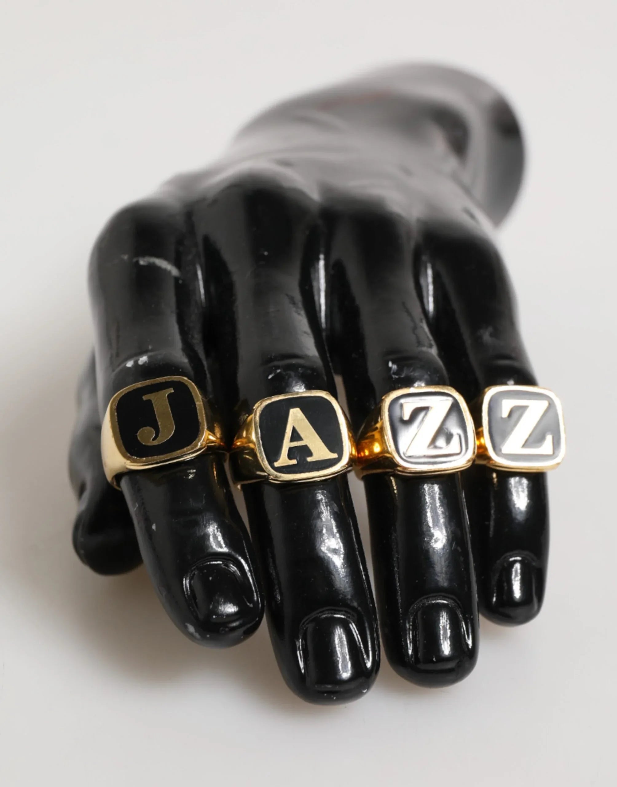 Dolce & Gabbana Gold Tone Brass JAZZ Letter Set 4 Pieces Adjustable Ring - Zeiniez