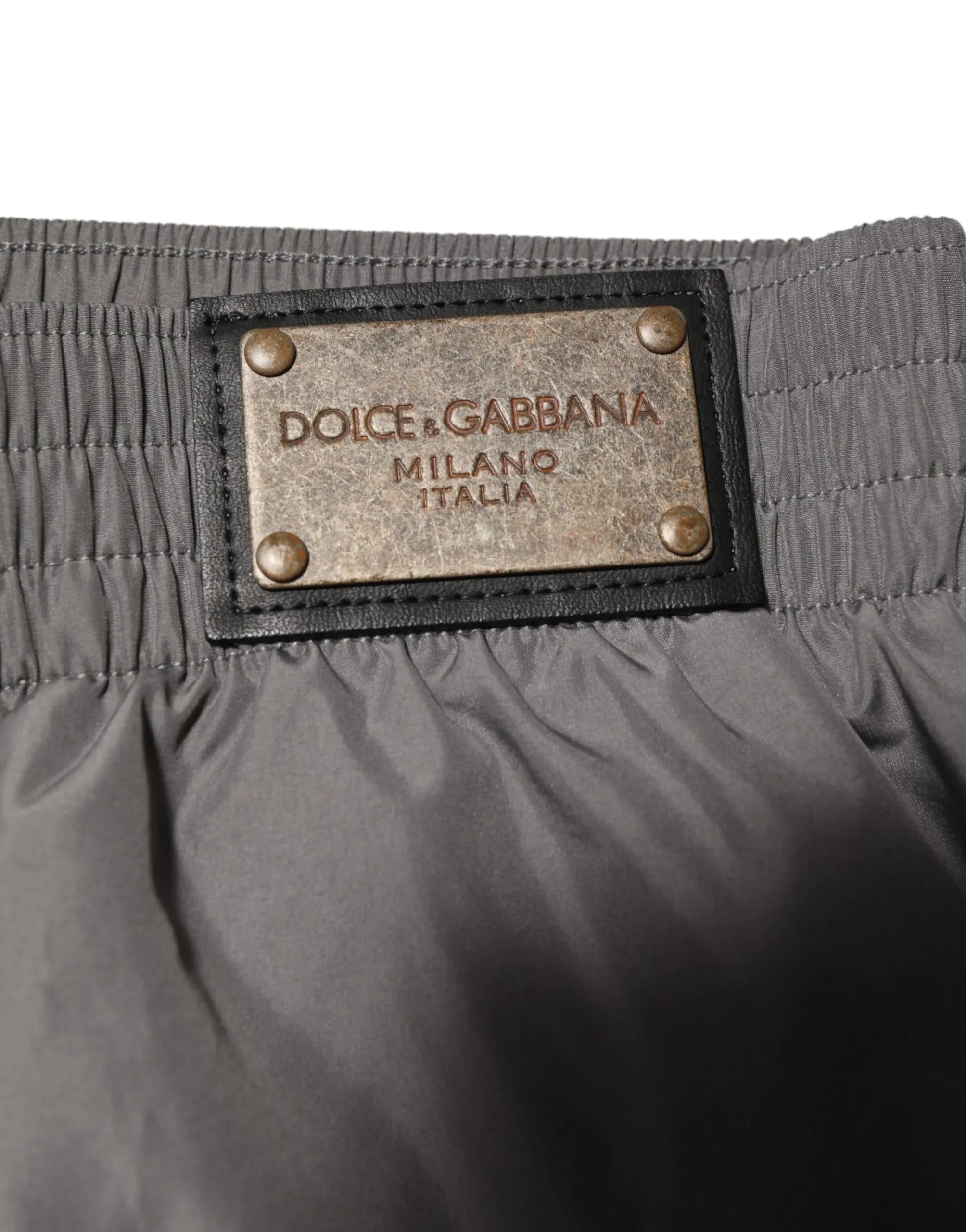 Dolce & Gabbana Light Gray Nylon Elastic Waist Shorts Swimwear - Zeiniez