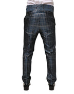 Dolce & Gabbana Blue Silver Shiny Silk Skinny Men Trouser Pants - Zeiniez