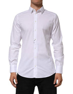 Dolce & Gabbana White Cotton GOLD Long Sleeves Formal Men Shirt - Zeiniez