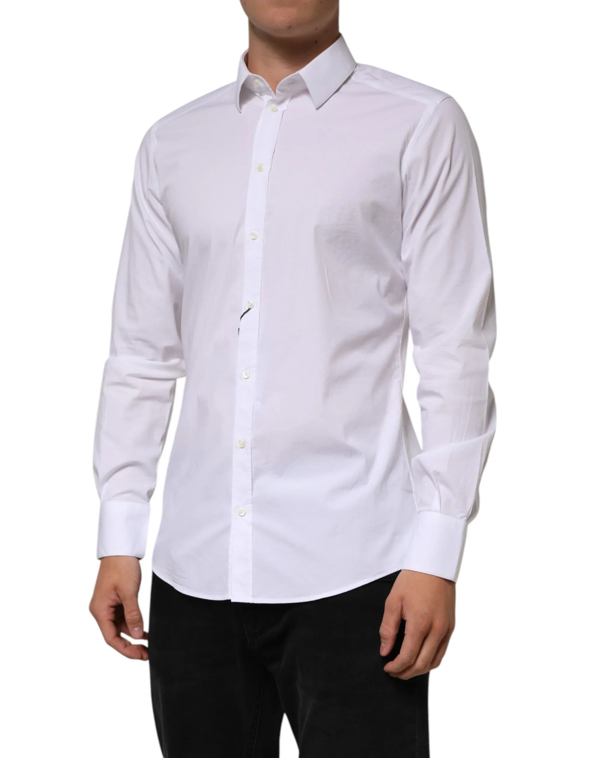 Dolce & Gabbana White Cotton GOLD Long Sleeves Formal Men Shirt - Zeiniez