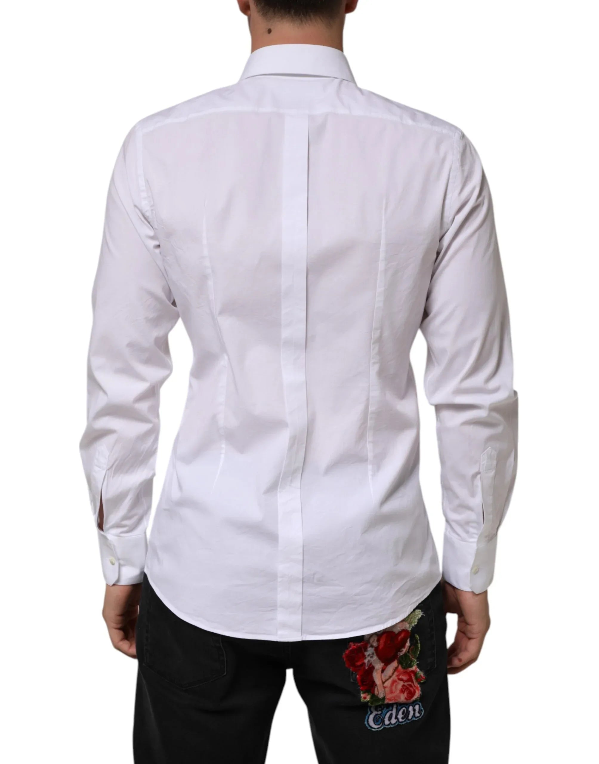 Dolce & Gabbana White Cotton GOLD Long Sleeves Formal Men Shirt - Zeiniez