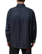 Dolce & Gabbana Blue Denim Button Casual Logo Patch Men Shirt - Zeiniez