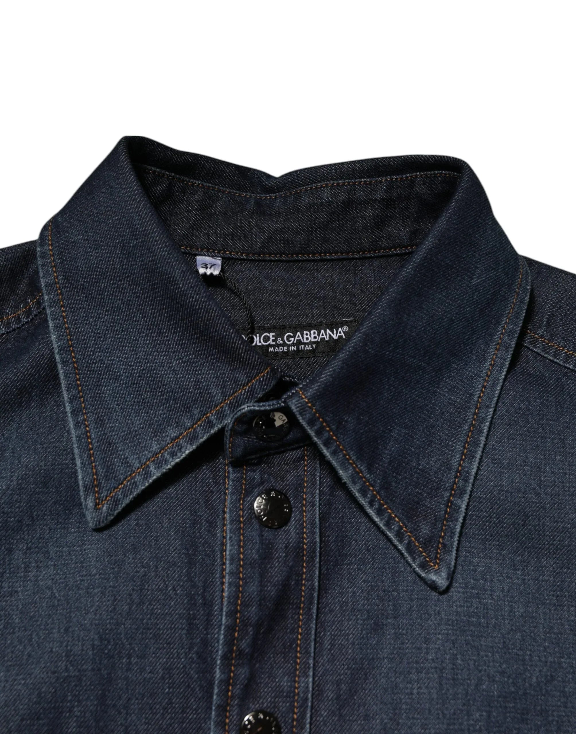 Dolce & Gabbana Blue Denim Button Casual Logo Patch Men Shirt - Zeiniez