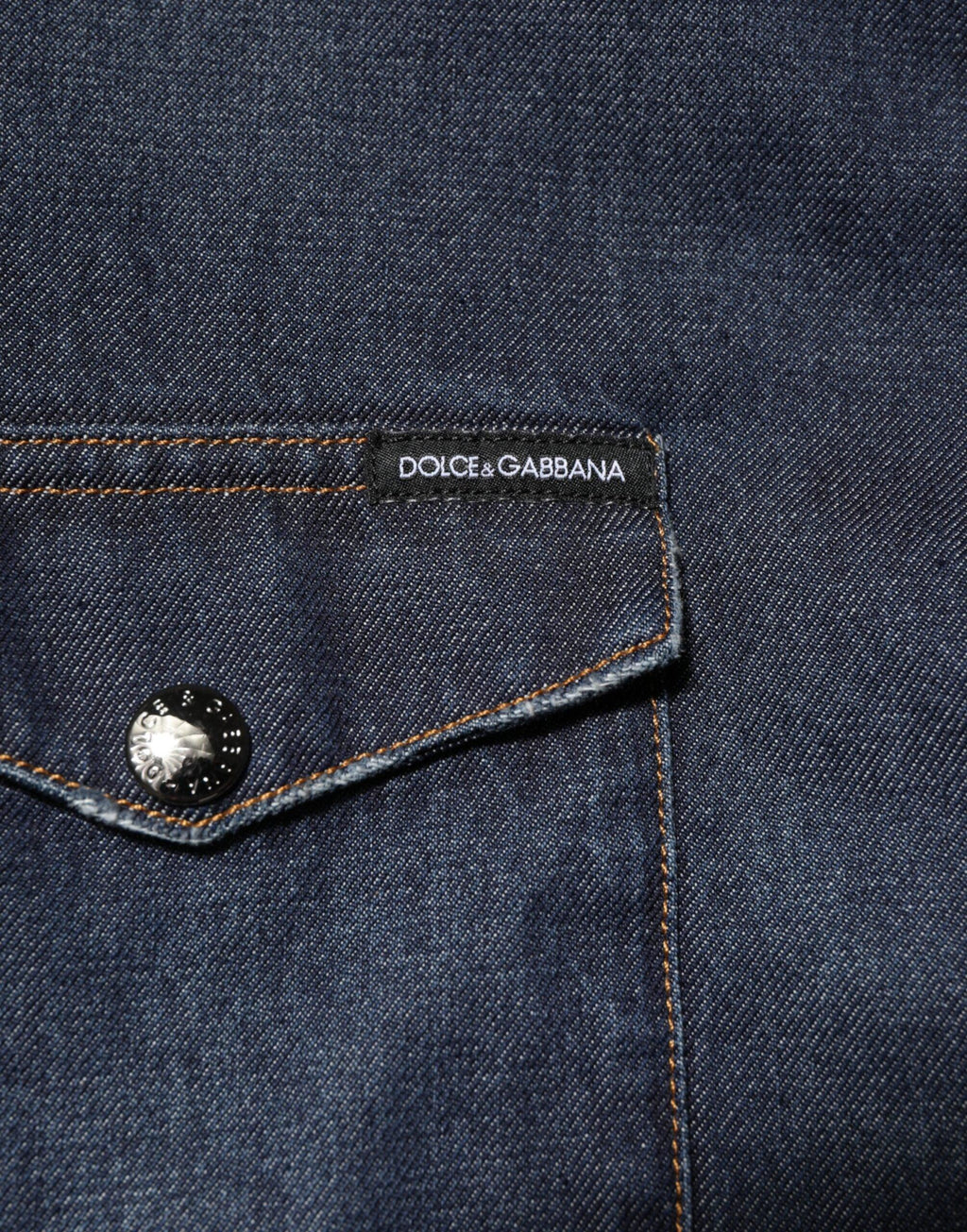Dolce & Gabbana Blue Denim Button Casual Logo Patch Men Shirt - Zeiniez