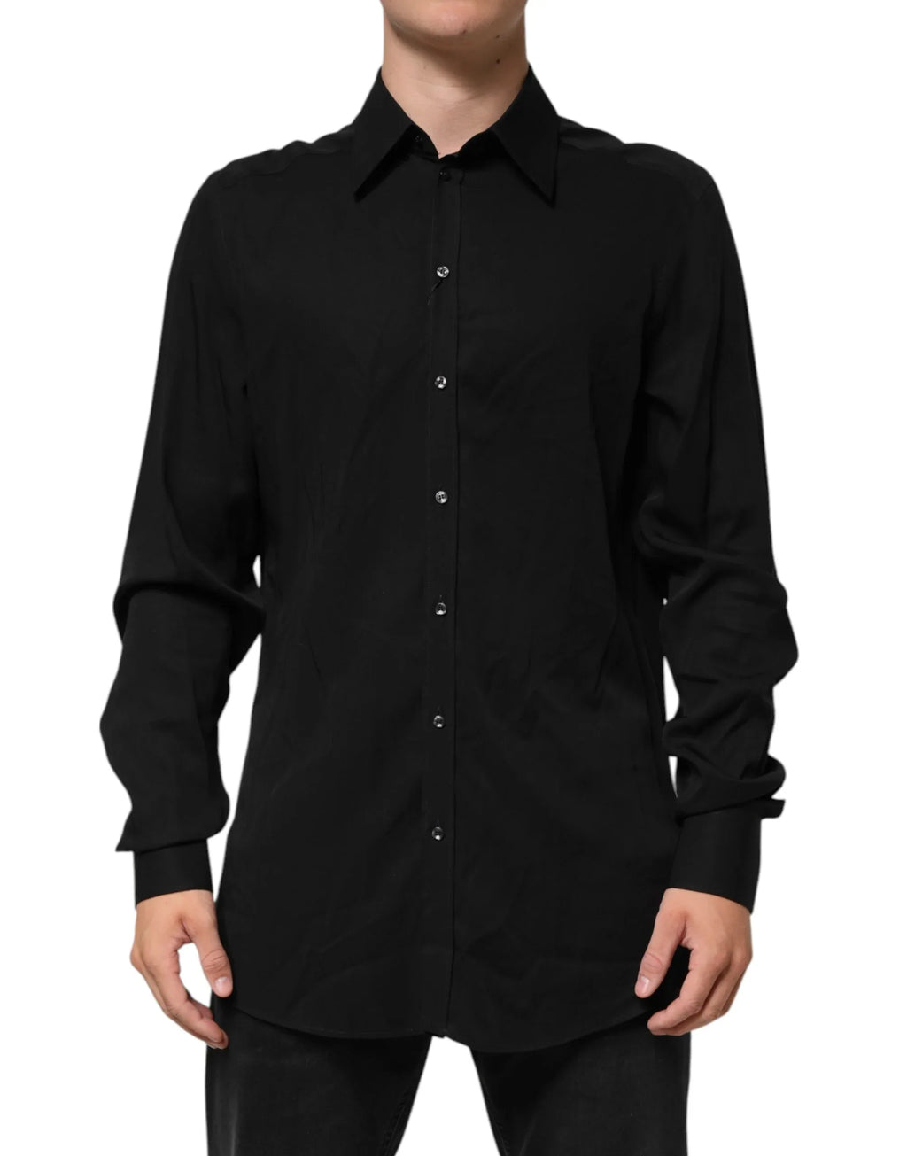 Dolce & Gabbana Black Viscose Long Sleeve Formal Dress Shirt - Zeiniez