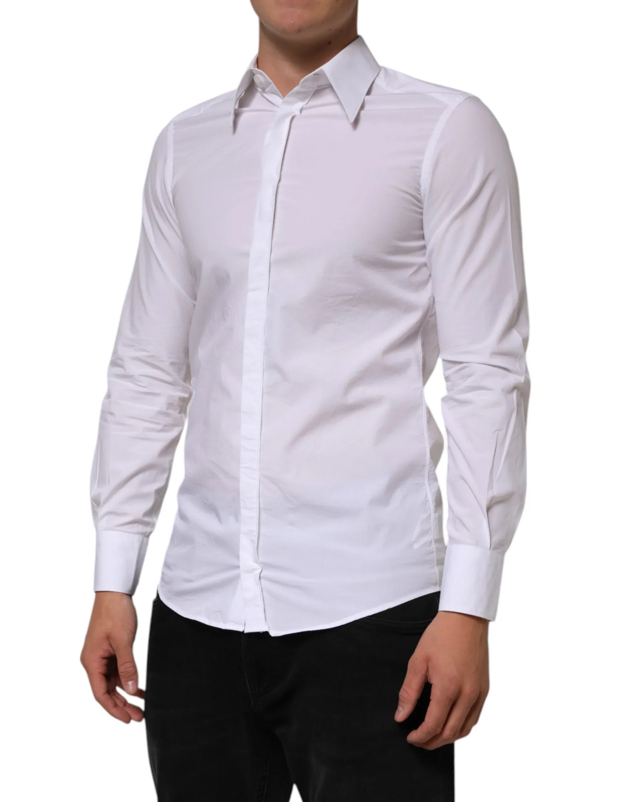 Dolce & Gabbana White Cotton MARTINI Long Sleeve Dress Shirt - Zeiniez