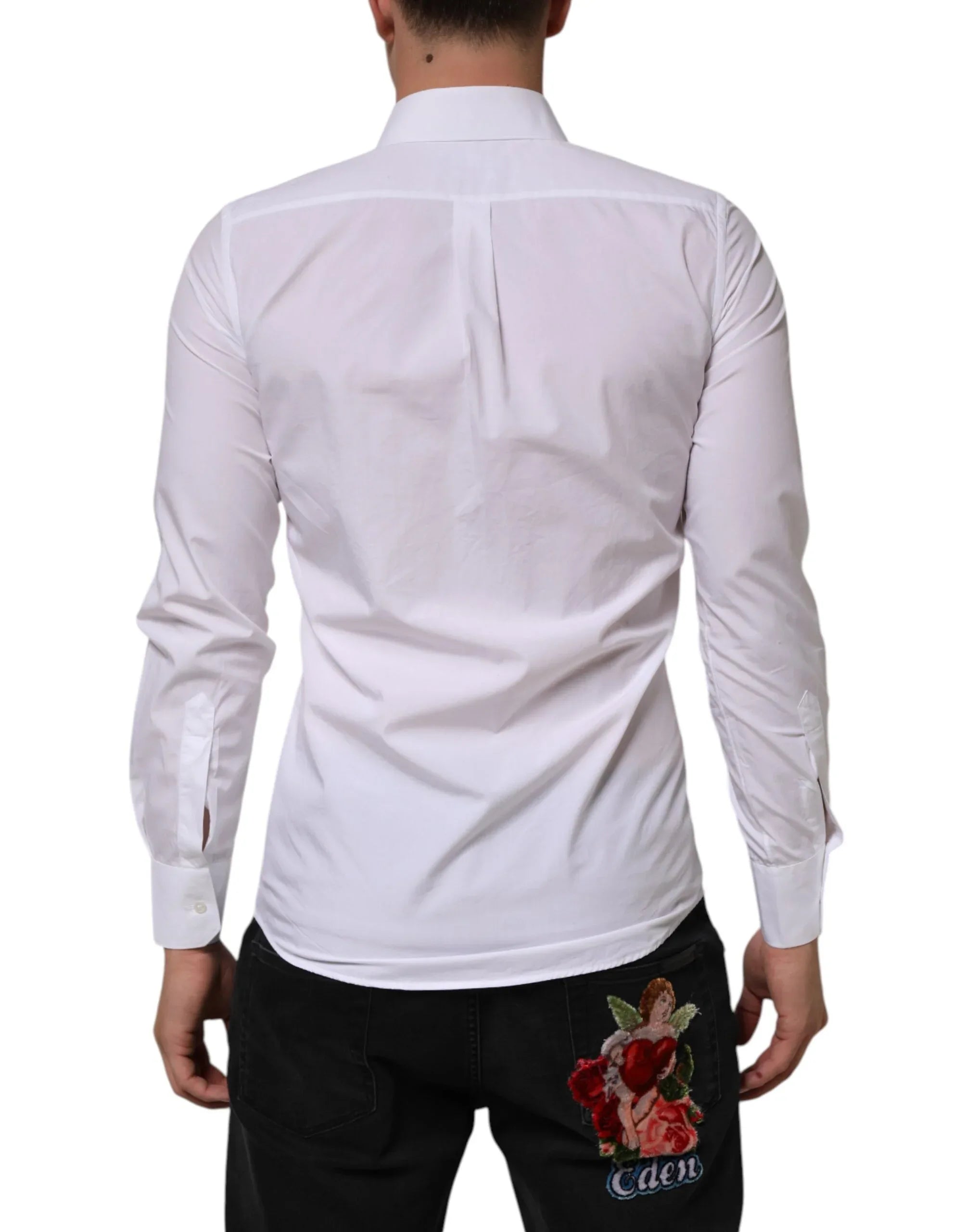 Dolce & Gabbana White Cotton MARTINI Long Sleeve Dress Shirt - Zeiniez