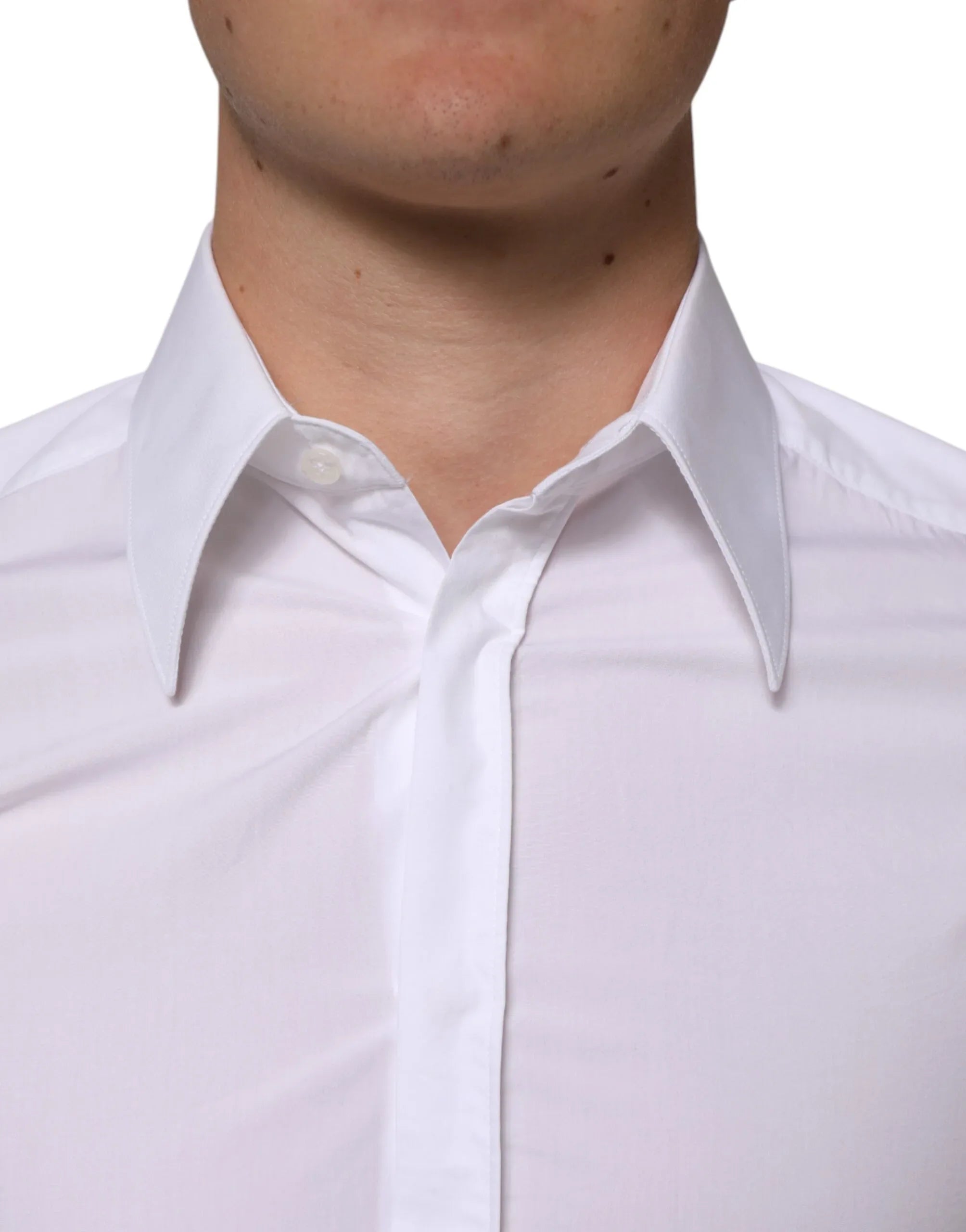 Dolce & Gabbana White Cotton MARTINI Long Sleeve Dress Shirt - Zeiniez