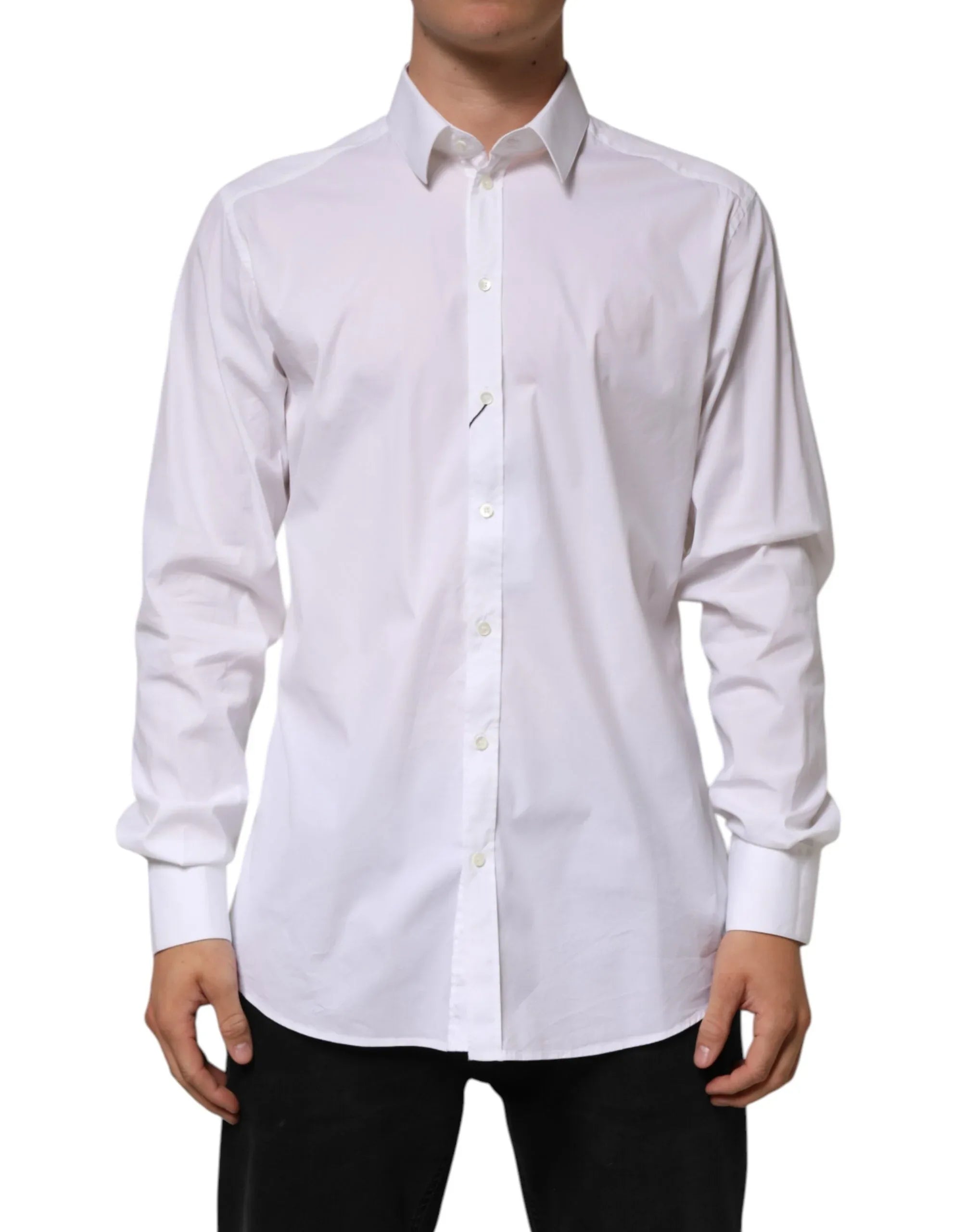 Dolce & Gabbana White Cotton GOLD Long Sleeves Formal Shirt - Zeiniez