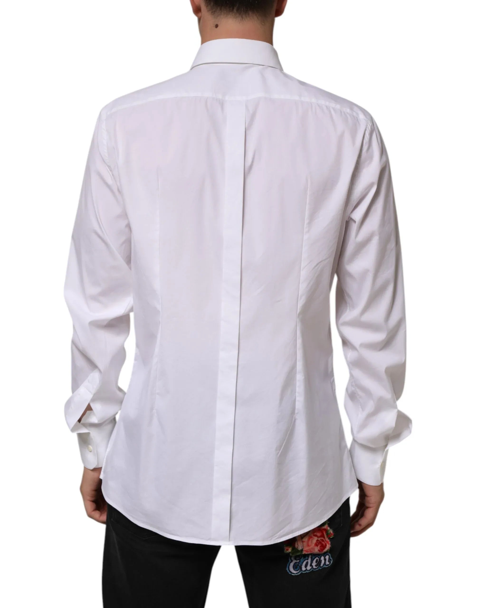 Dolce & Gabbana White Cotton GOLD Long Sleeves Formal Shirt - Zeiniez