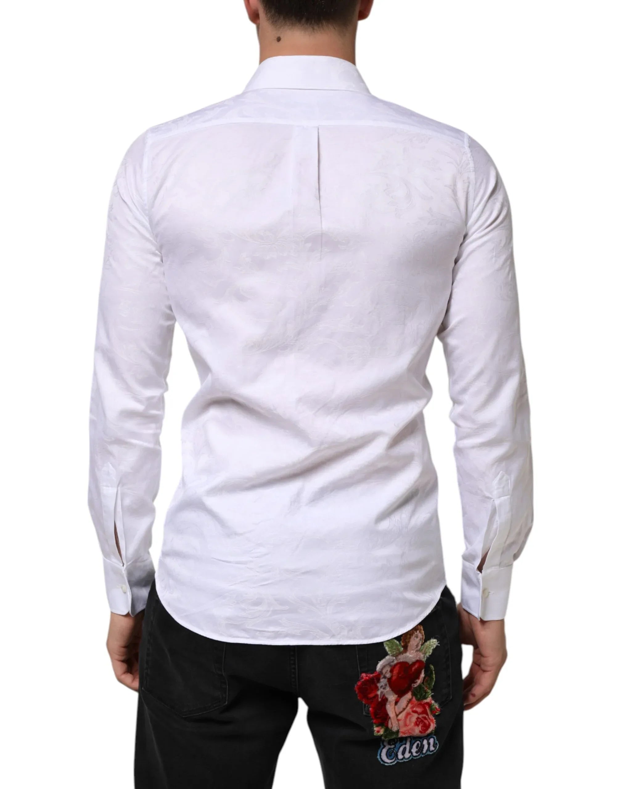 Dolce & Gabbana White Cotton MARTINI Paisley Jacquard Shirt - Zeiniez