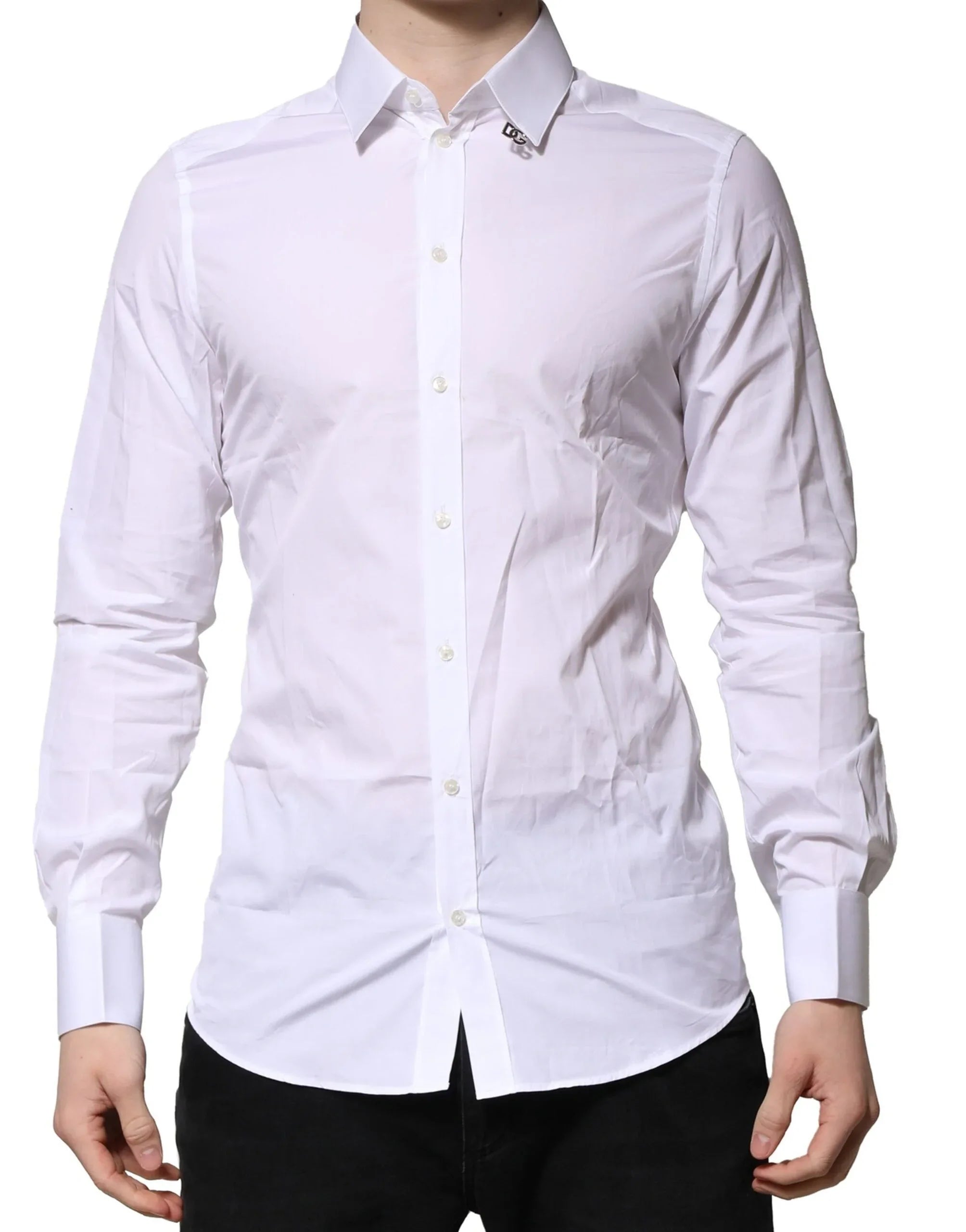 Dolce & Gabbana White Cotton GOLD Long Sleeves Formal Shirt - Zeiniez