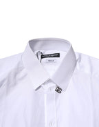 Dolce & Gabbana White Cotton GOLD Long Sleeves Formal Shirt - Zeiniez