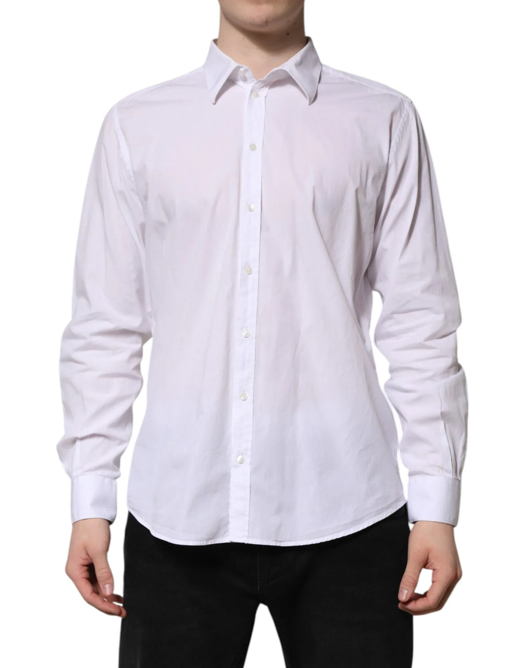 Dolce & Gabbana White Cotton STAFF Long Sleeves Forma Shirt - Zeiniez