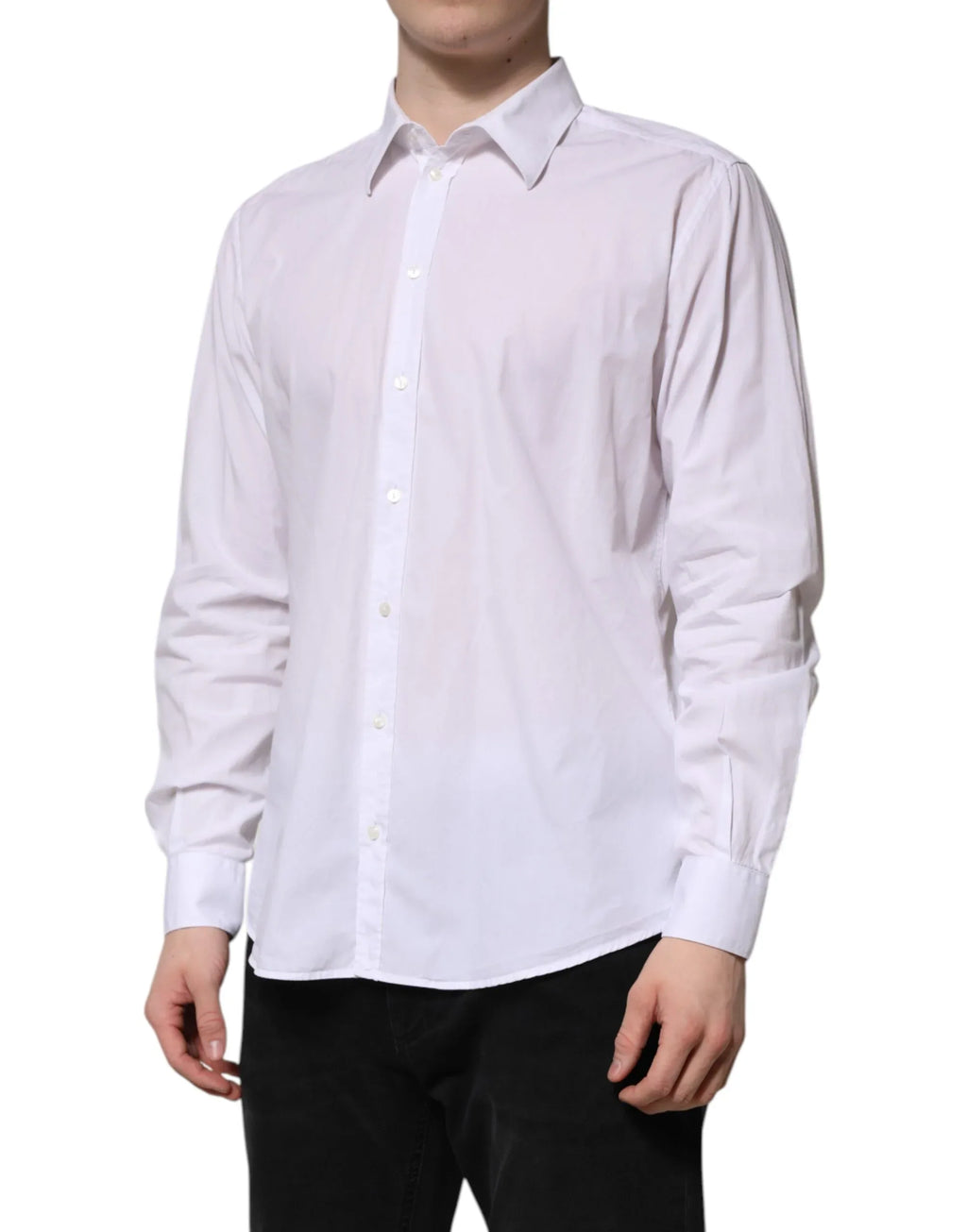 Dolce & Gabbana White Cotton STAFF Long Sleeves Forma Shirt - Zeiniez