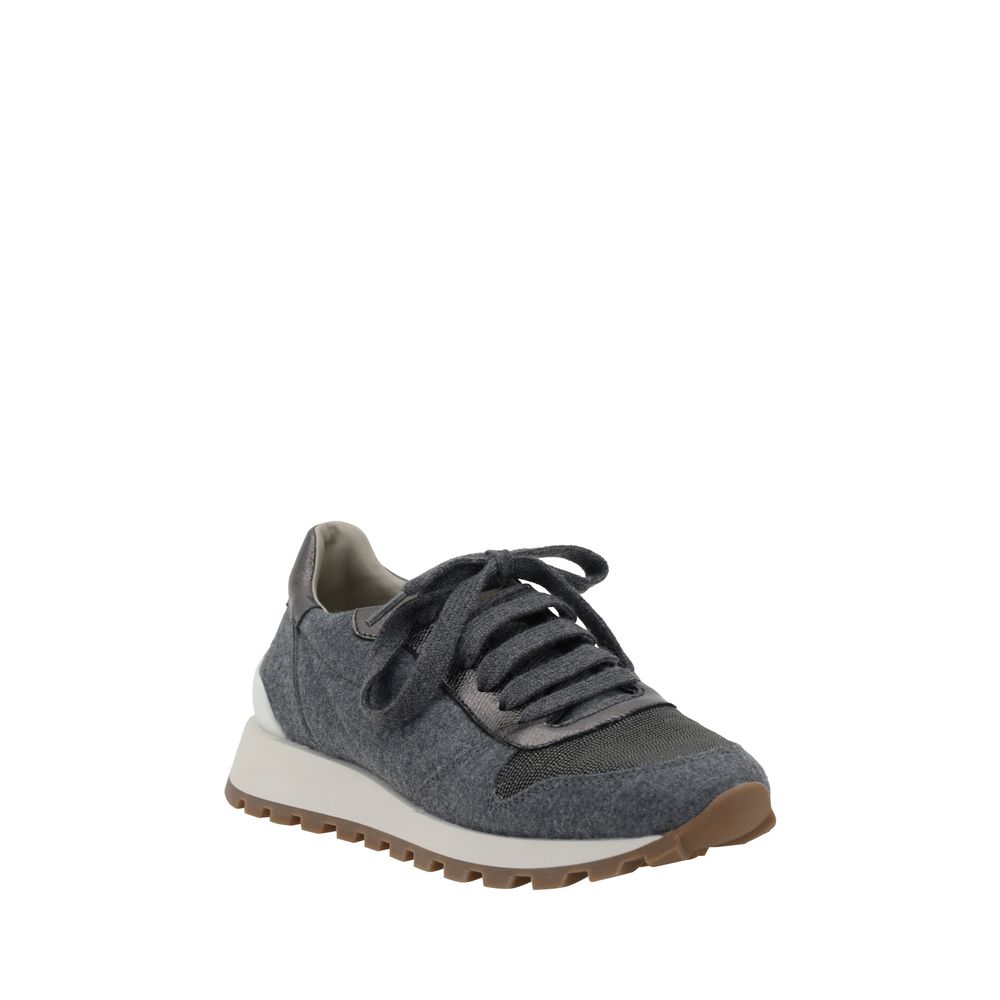 Brunello Cucinelli Gray Fleece Wool Sneakers - Zeiniez