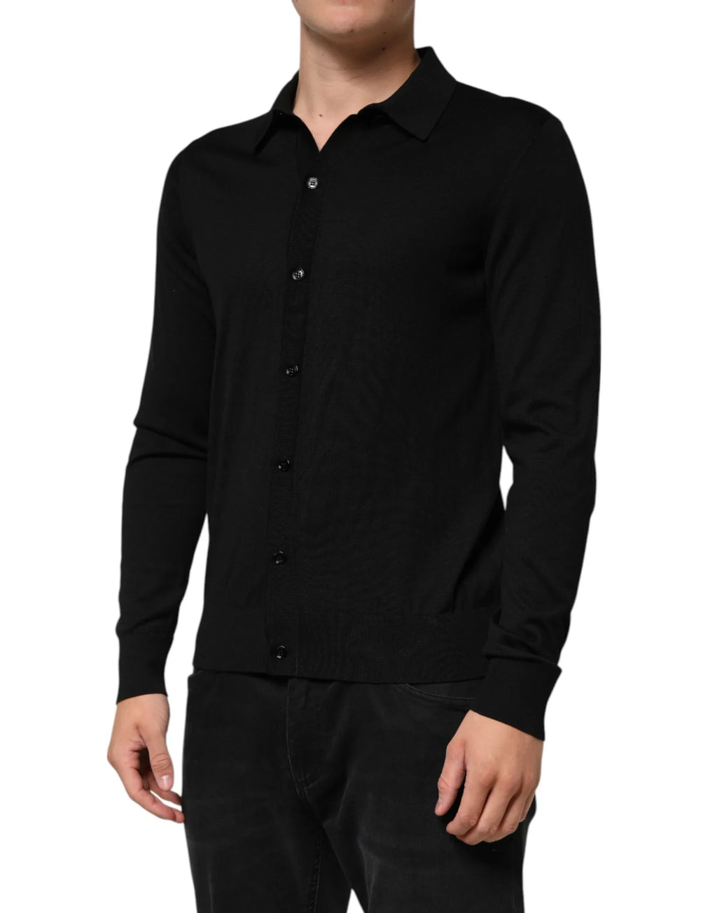 Dolce & Gabbana Black Silk Button Up Lightweight Sweater - Zeiniez