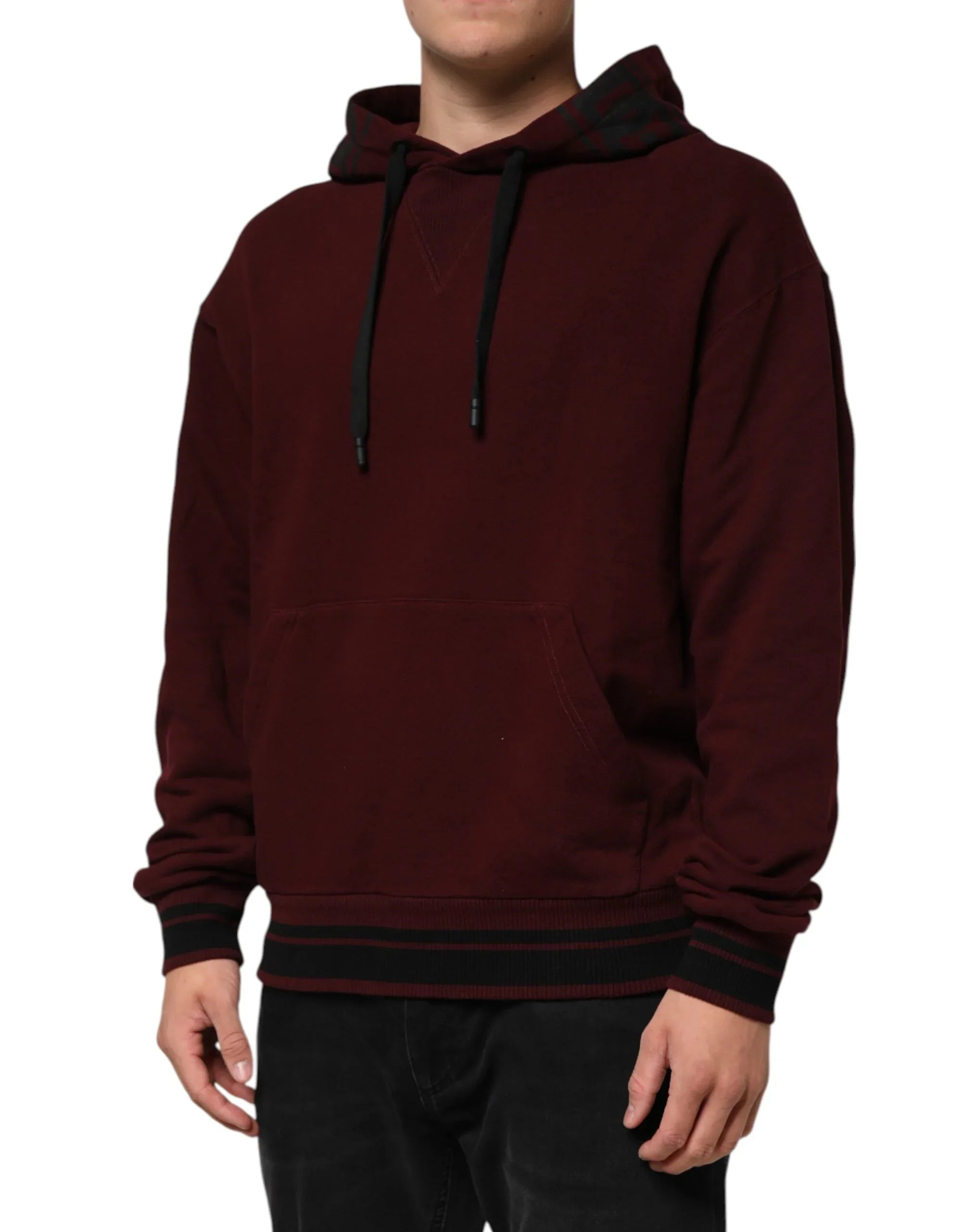 Dolce & Gabbana Burgundy Cotton Plaid Lined Men Hoodie Sweater - Zeiniez